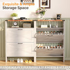 Vingli Farmhouse Shoe Cabinet With 2 Flip Drawers, Slim Entryway Shoe Storage Organizer With Open Shelf, Freestanding Wood Shoe Rack For Hallway, Rustic White & Brown (31.5" W)