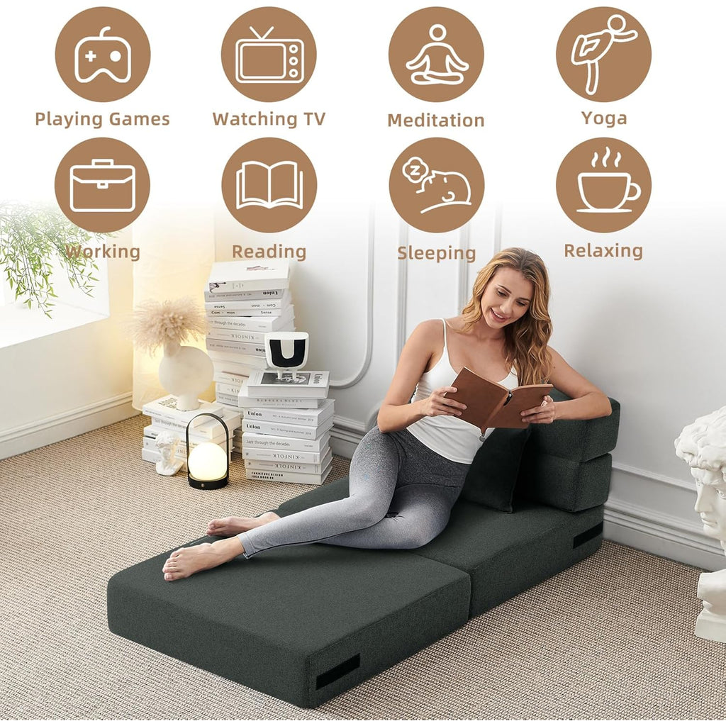Filuxe Folding Sofa Bed | Convertible Sleeper Chair Bed For Adults, Fold Out Chair To Bed Linen Futon Chair With Pillow, For Home Dorm Apartment Rv Living Room, Single Size Dark Gray