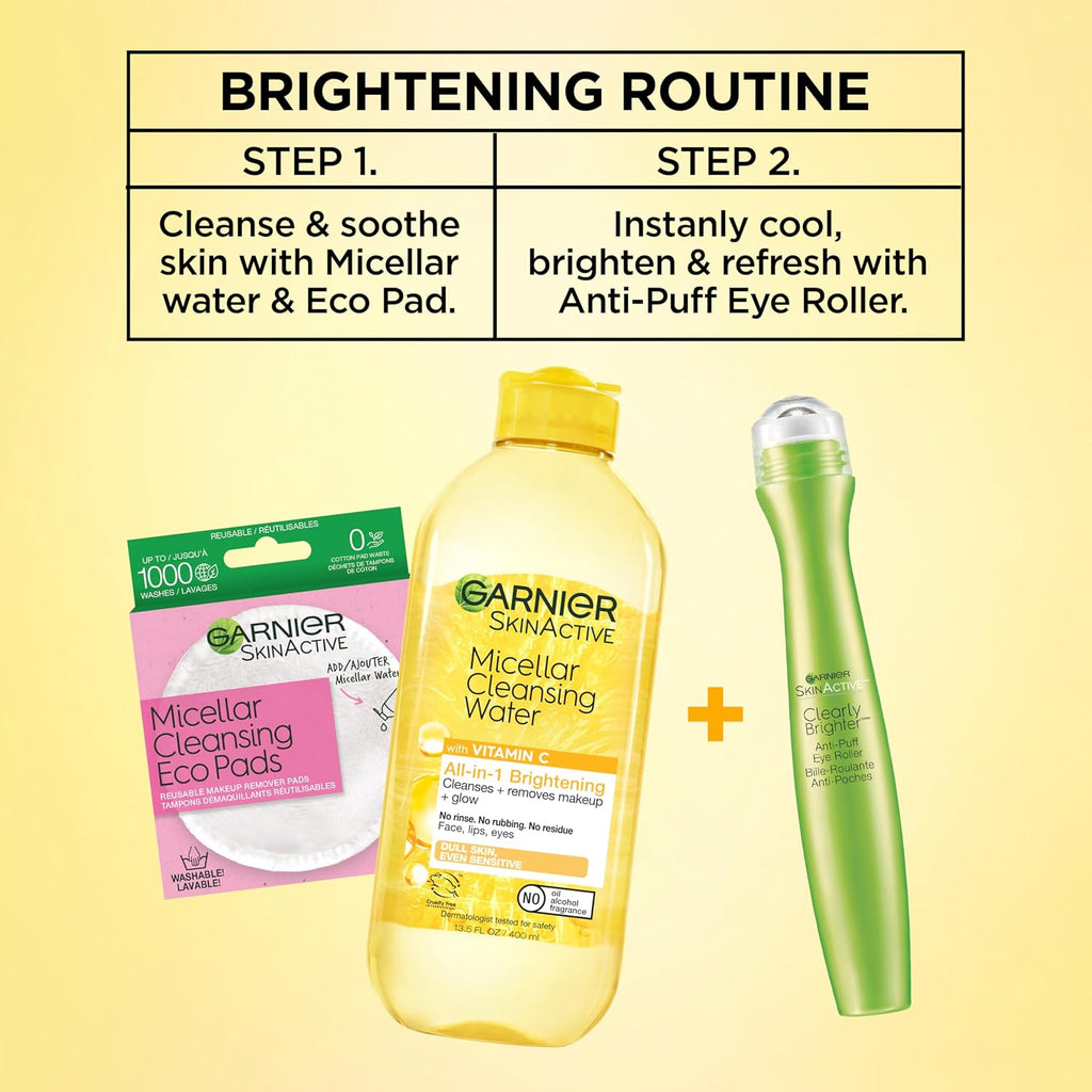 Garnier Clearly Brighter Anti-Puff Eye Roller, Dark Circles Under Eye Treatment With Caffeine And Vitamin C, 0.5 Fl Oz (15Ml), 1 Count (Packaging May Vary)