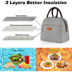 Lunch Bag For Women Men Insulated Lunch Box For Adult Reusable Lunch Tote Bag For Work, Picnic Or Travel(Black White Stripes)