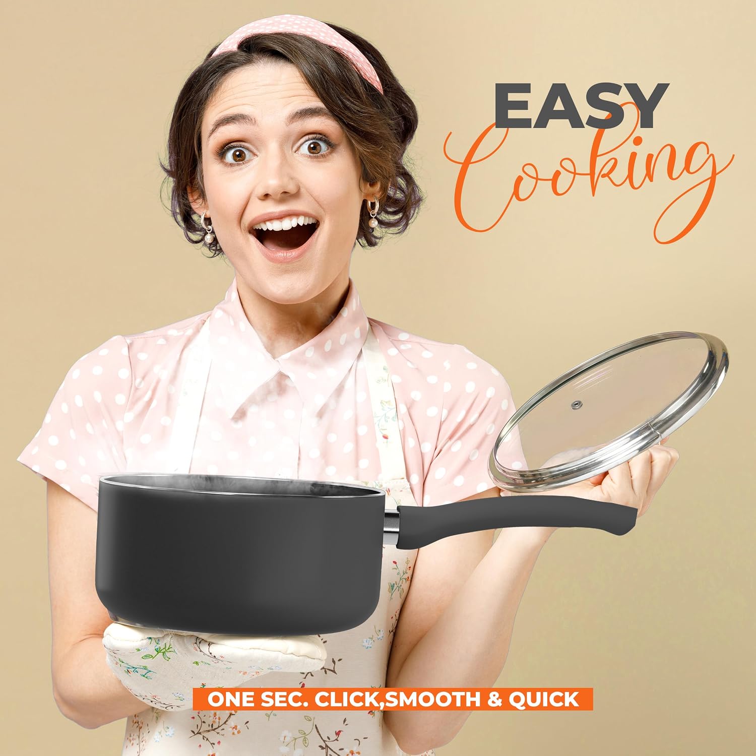 Utopia Kitchen 2 Quart Detachable Handle Nonstick Saucepan With Glass Lid, Multipurpose Use For Home, Kitchen Or Restaurant, Grey & Black