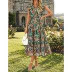 Zesica Women'S Summer Floral Midi Dress 2026 Casual Flutter Short Sleeve Chiffon Button Down Wedding Guest Party Dresses