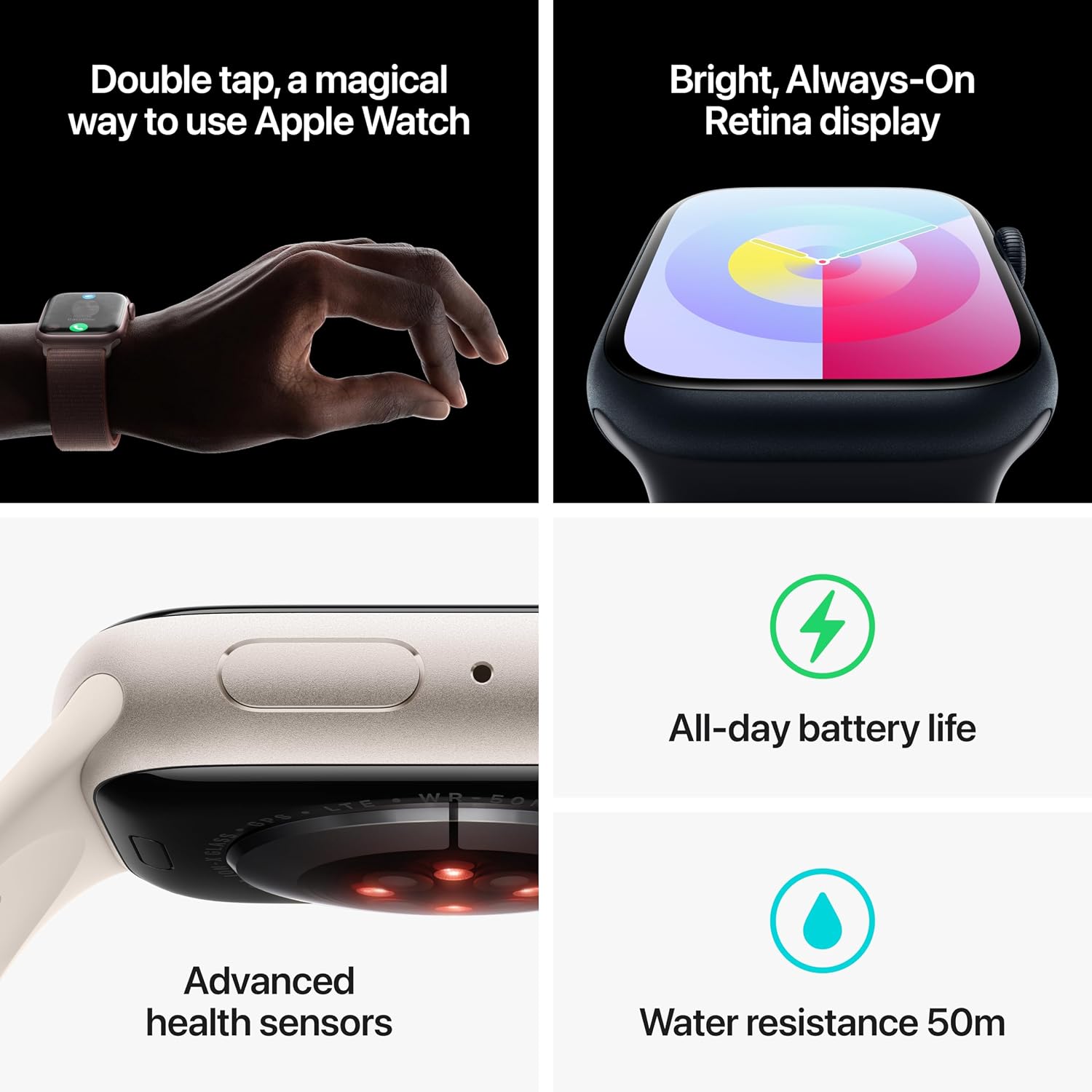 Apple Watch Series 9 (Gps + Lte) 45Mm Midnight Aluminum Case Black Sport Band (Renewed)
