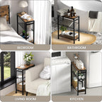 Small Side Table For Small Space, 3-Tier Narrow End Table With Magazine Holder,Slim Nightstand, Skinny Snack Couch Table In Living Room, Bedroom Study And Balcony (Rustic Brown &Black)