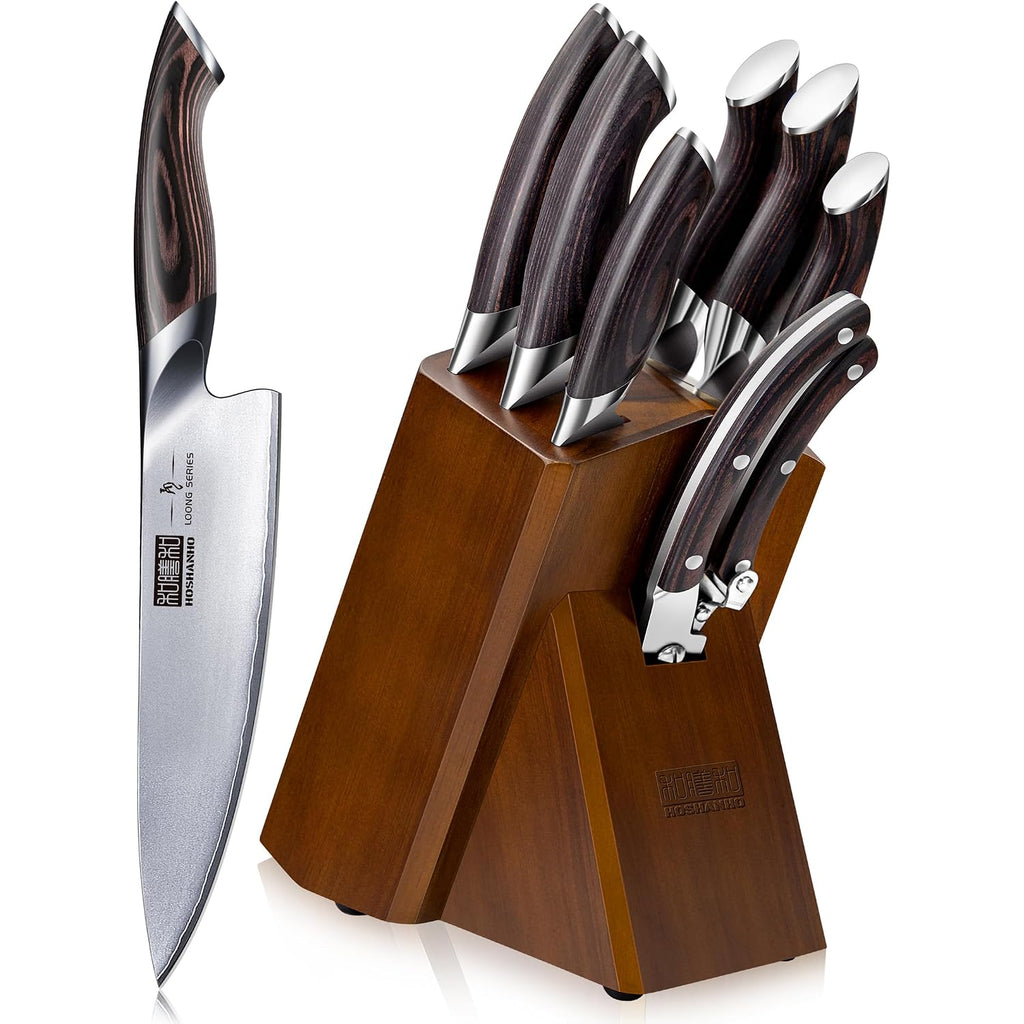 Hoshanho 8-Piece Kitchen Knife Set, Japanese High Carbon Super Steel Knife Sets With Block, Professional Ultra Sharp Chef Knife Set With Scissors