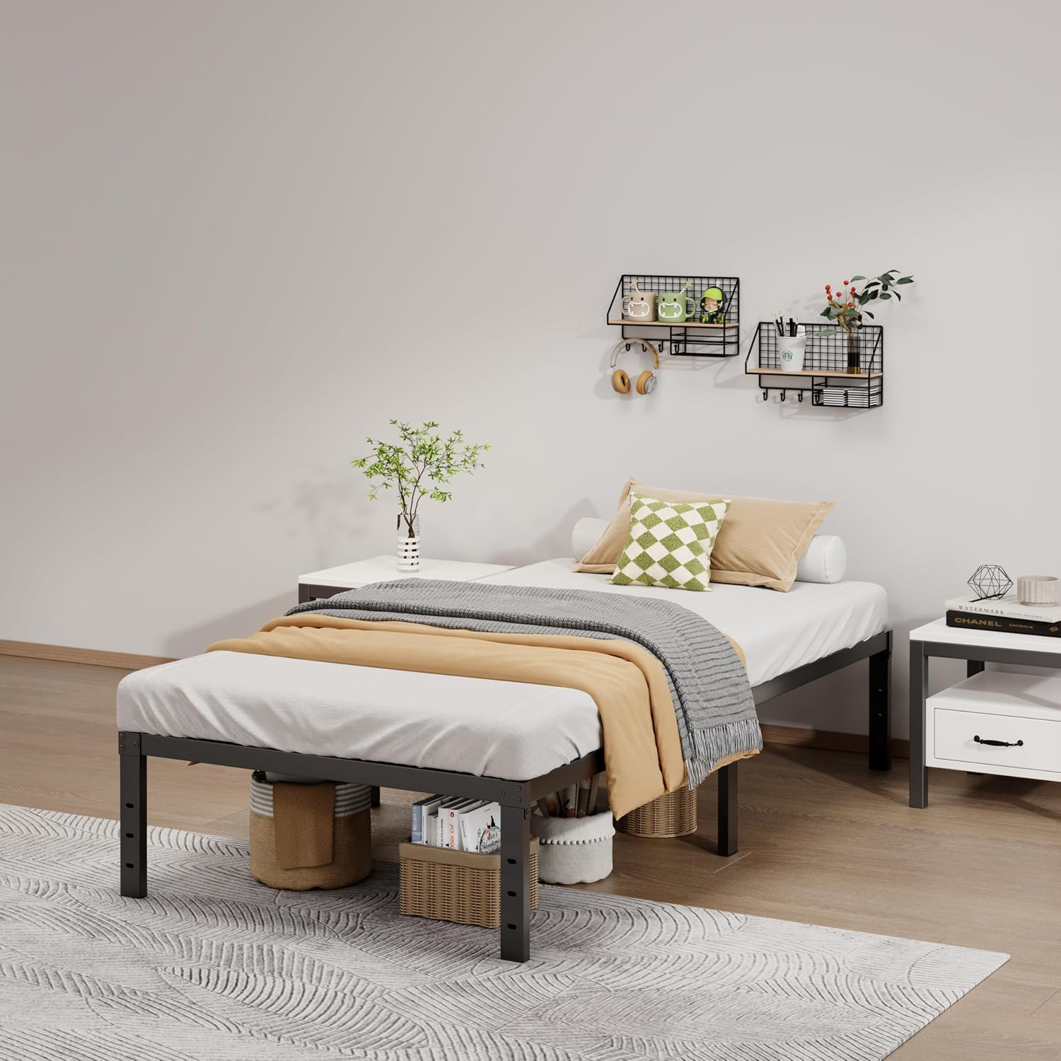 Lumunance Metal Bed Frame Twin Size - 14 Inch Heavy-Duty Twin Platform Bed Frame No Box Spring Needed, Easy Assembly, Noise-Free, Sturdy Mattress Foundation, Underbed Storage Space