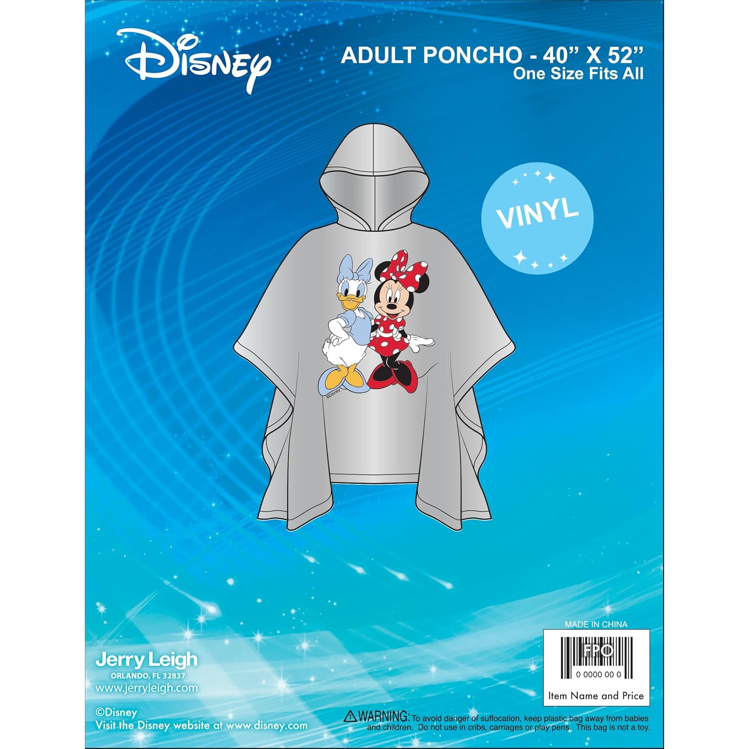Disney Minnie Mouse Mickey Mouse Pluto Daisy Duck Rain Poncho Hoodie Unisex Adult