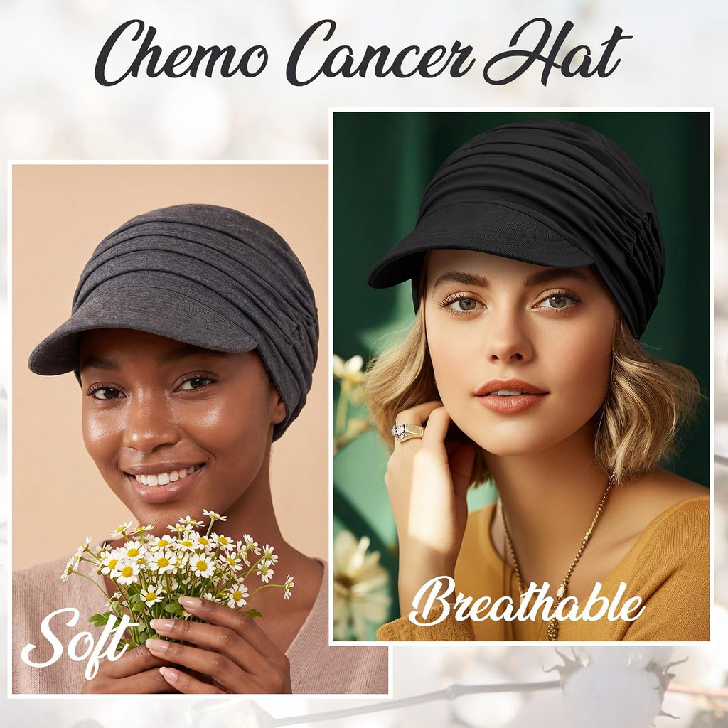 6 Pcs Chemo Cancer Hat for Women Breathable Bamboo Newsboy Baseball Cap Soft Headwear for Cancer Patient Hair Loss Black,dark Grey