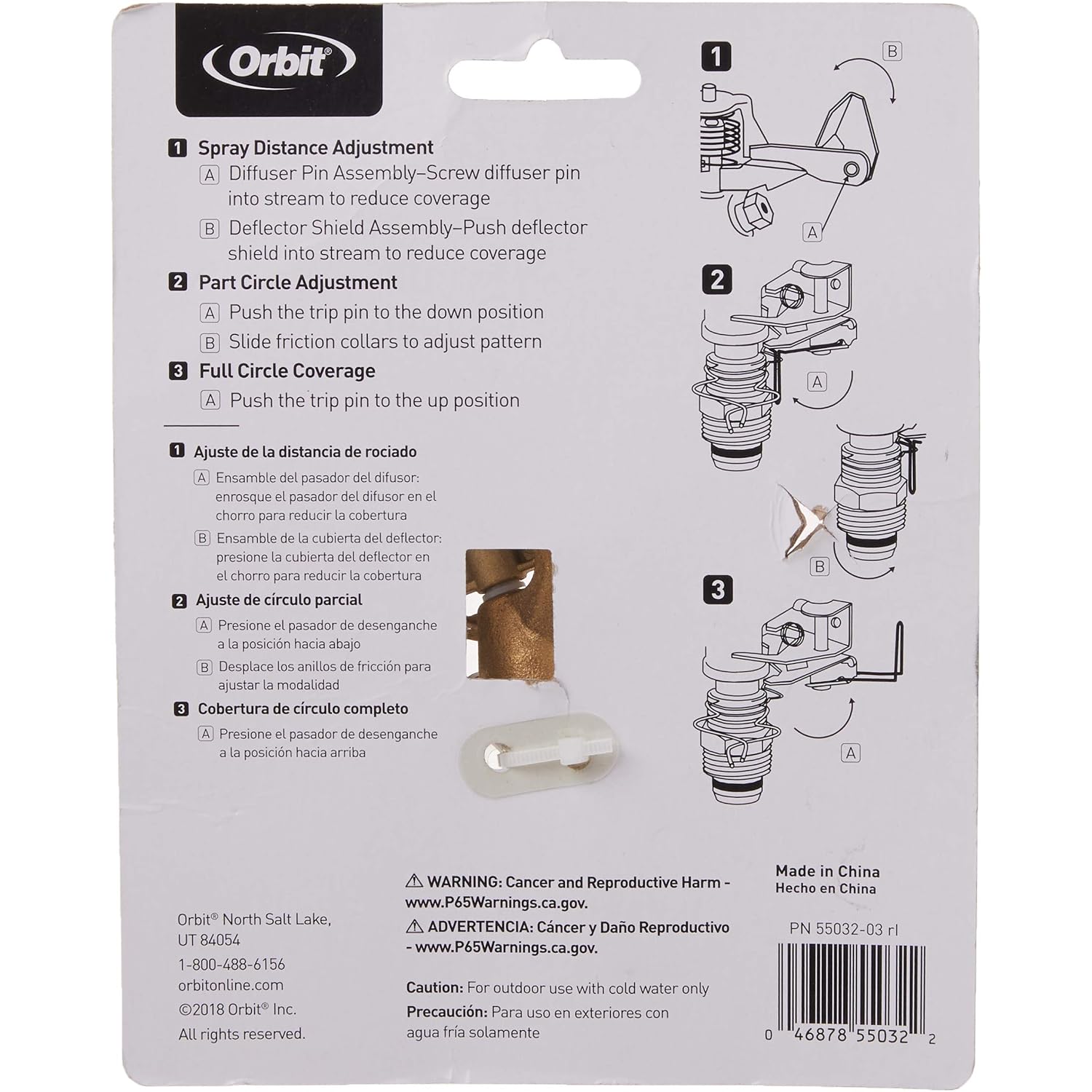 Orbit 55032 1/2" Brs Sprinkler Head, Connection, Silver And Gold