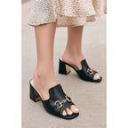 Gihubafuil Women'S Sandals Peep Toe Slides Chunky Heel Mules Single Band Comfort Slip-On Shoes With Metal Chain For Spring Summer
