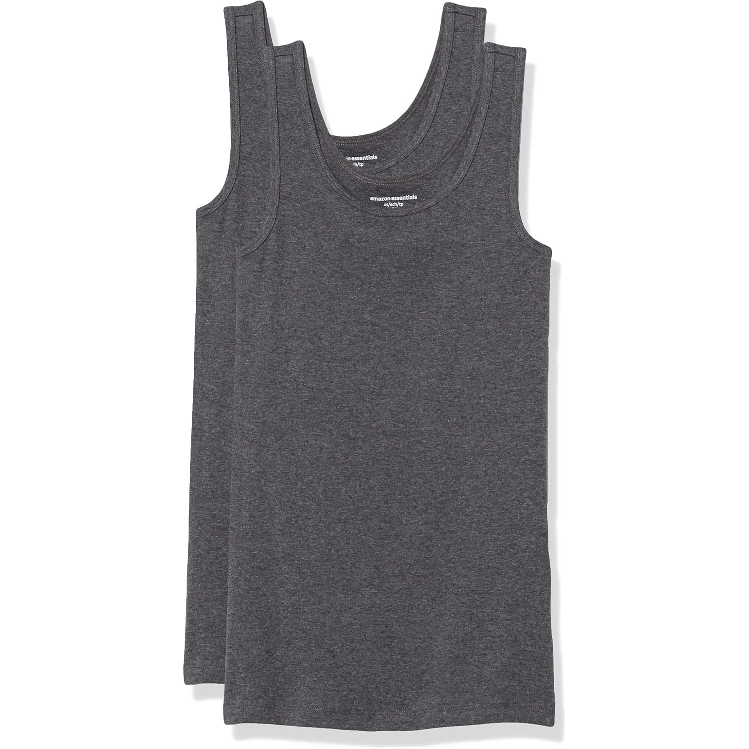 Amazon Essentials Women's Slim-Fit Scoop Neck Tank Top, Pack of 2, Charcoal Heather, Large