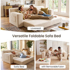 71" Boneless Loveseat Couch,Chenille Pullout Futon Couch,4 In 1 Folding 3 Seater Sofa Bed For Living Room,Boneless Cloud Couch With Storage Pocket & 2 Pillows,Beige