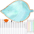 21 Pieces Nail Art Tools Kit, Resin Nail Art Palette Leaf Shape Mixing Palette and 20 Pcs Detail Brushes with Golden Edge Resin Holder Gel Polish Colors Mixing Pallet(Blue)