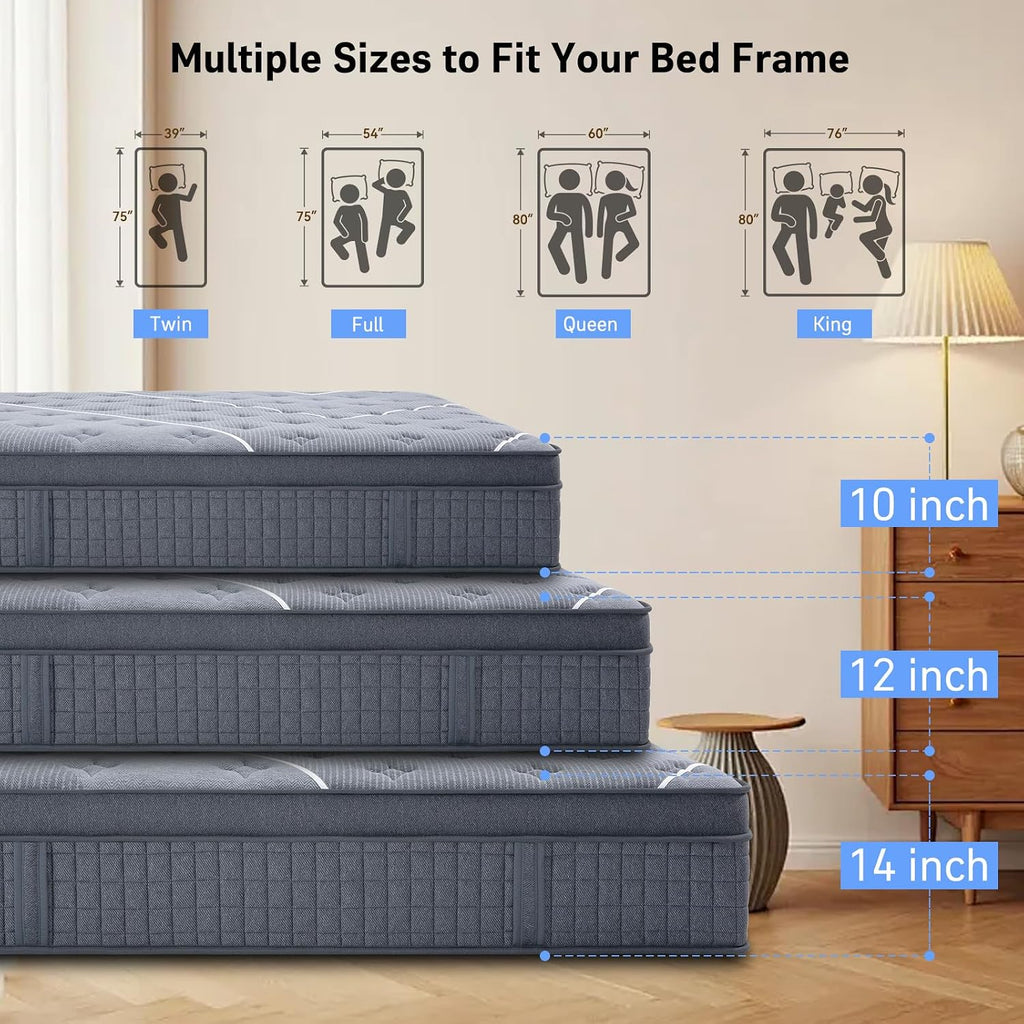 Queen Mattress, 12 Inch Queen Size Mattresses In A Box,Hotel-Level Luxury Upgraded Cooling Gel Memory Foam Upgraded Pocket Springs, Relieve Back Waist Pain, Zoned Support Medium Firm,365-Night Trial