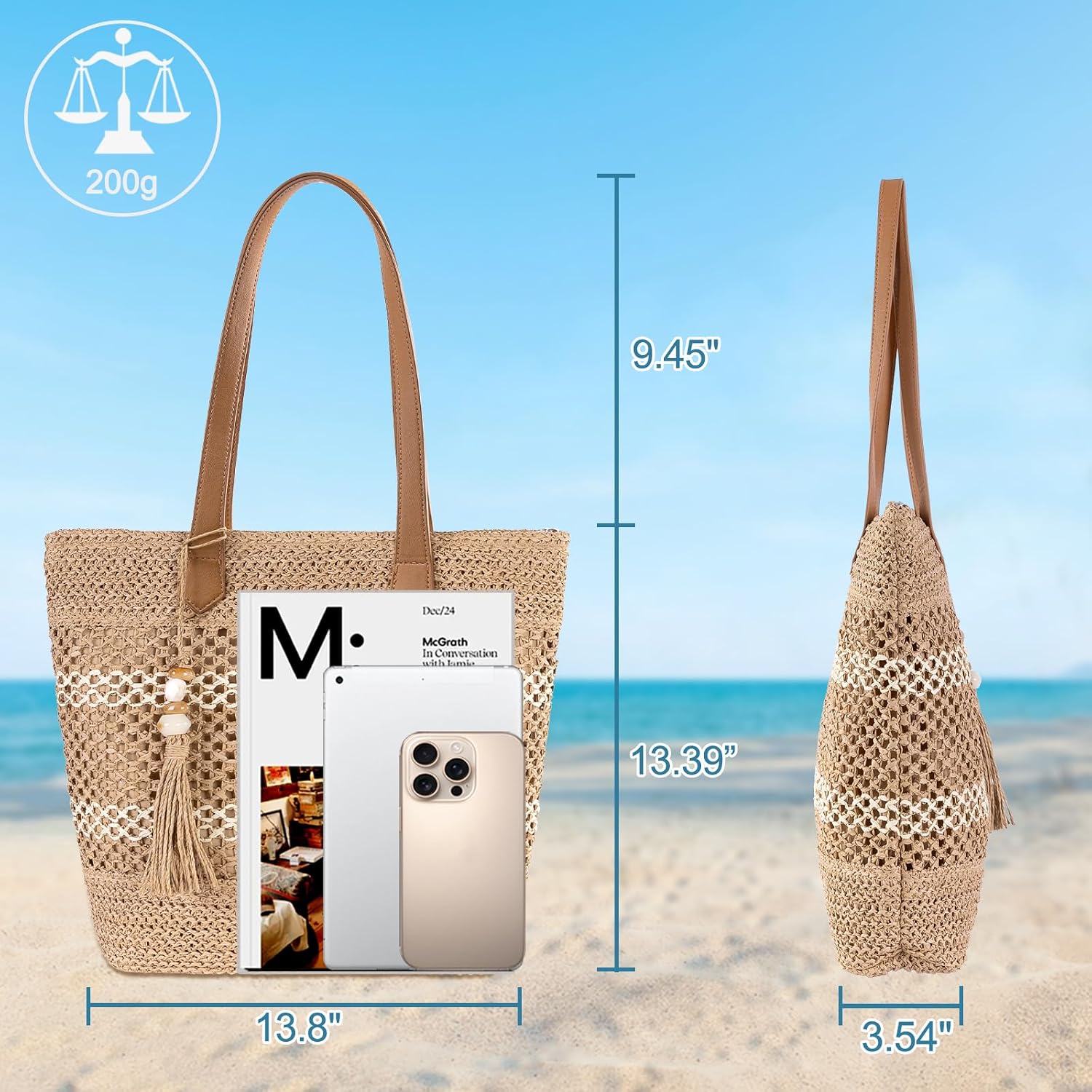 Straw Beach Tote Bag Women - 2026 Handwoven Summer Purse Handbag With Zipper Perfect For Vacation Travel Pool | Large Roomy