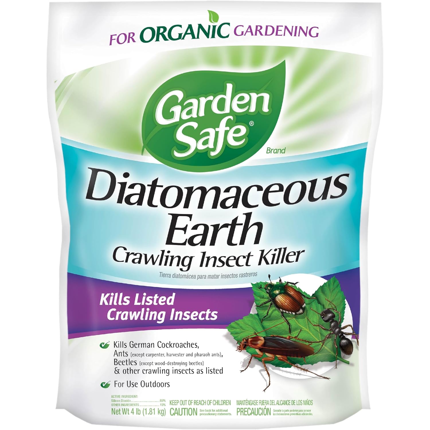 Garden Safe Brand Crawling Insect Killer Containing Diatomaceous Earth, 4 Pounds, Kills Cockroaches, Ants And Other Listed Crawling Insects By Contact, For Use Indoors & Outdoors