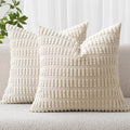 Miulee Pack Of 2 Corduroy Decorative Throw Pillow Covers 18X18 Inch Soft Boho Striped Pillow Covers Modern Farmhouse Home Decor For Sofa Living Room Couch Bed Cream White