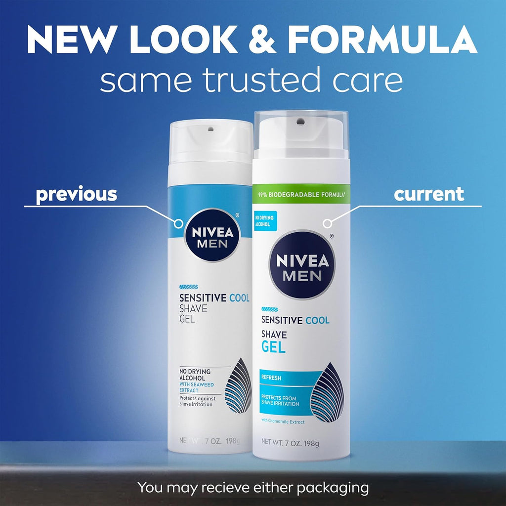NIVEA MEN Sensitive Cool Shave Gel for Sensitive Skin, Alcohol Free Shaving Gel with Chamomile Extract, 7 Oz Can, Pack of 3