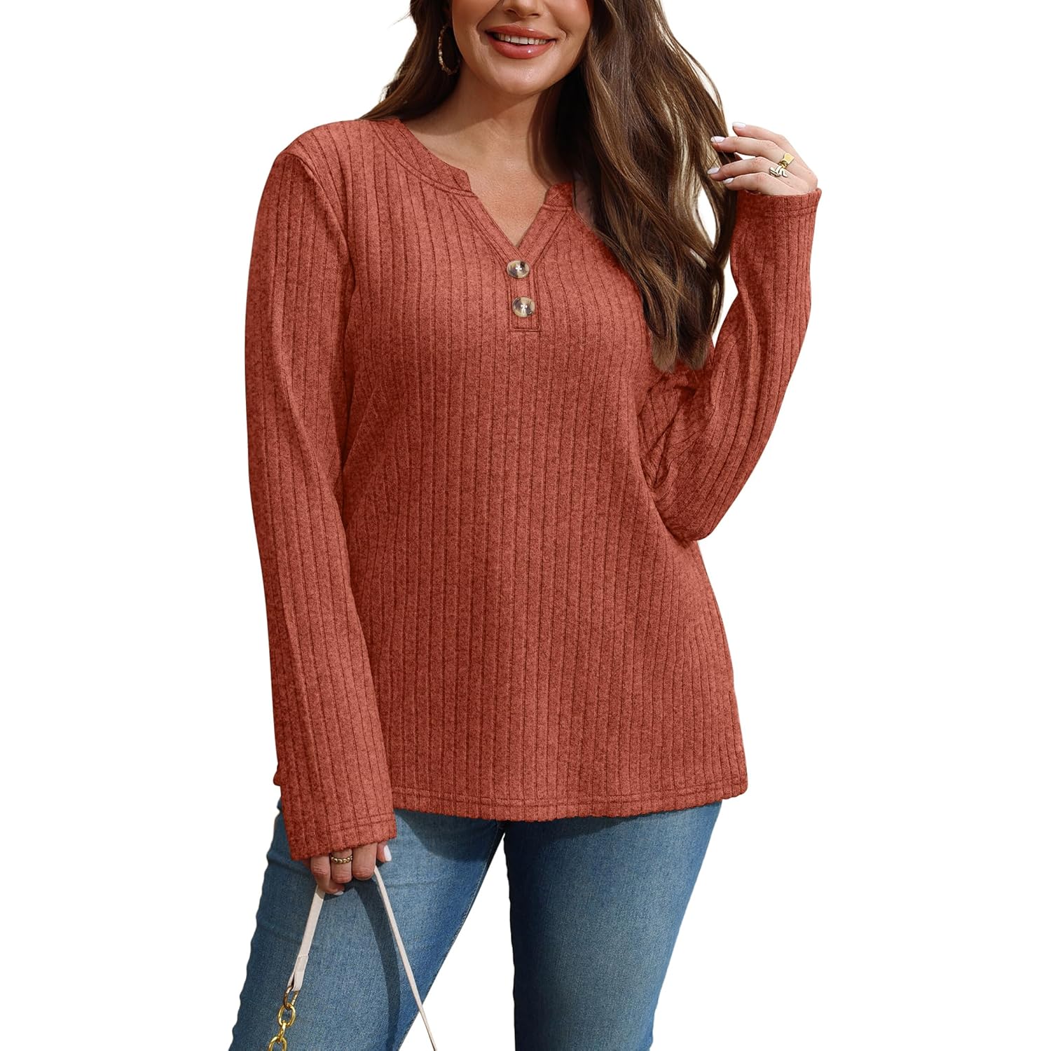 Womens Sweaters Lightweight Long Sleeve Shirts V Neck Tops with Button Fall Outfits 2025