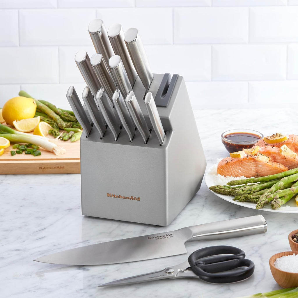 Kitchenaid Gourmet Knife Block Set With Built-In Sharpener, 15-Piece, Stainless Steel