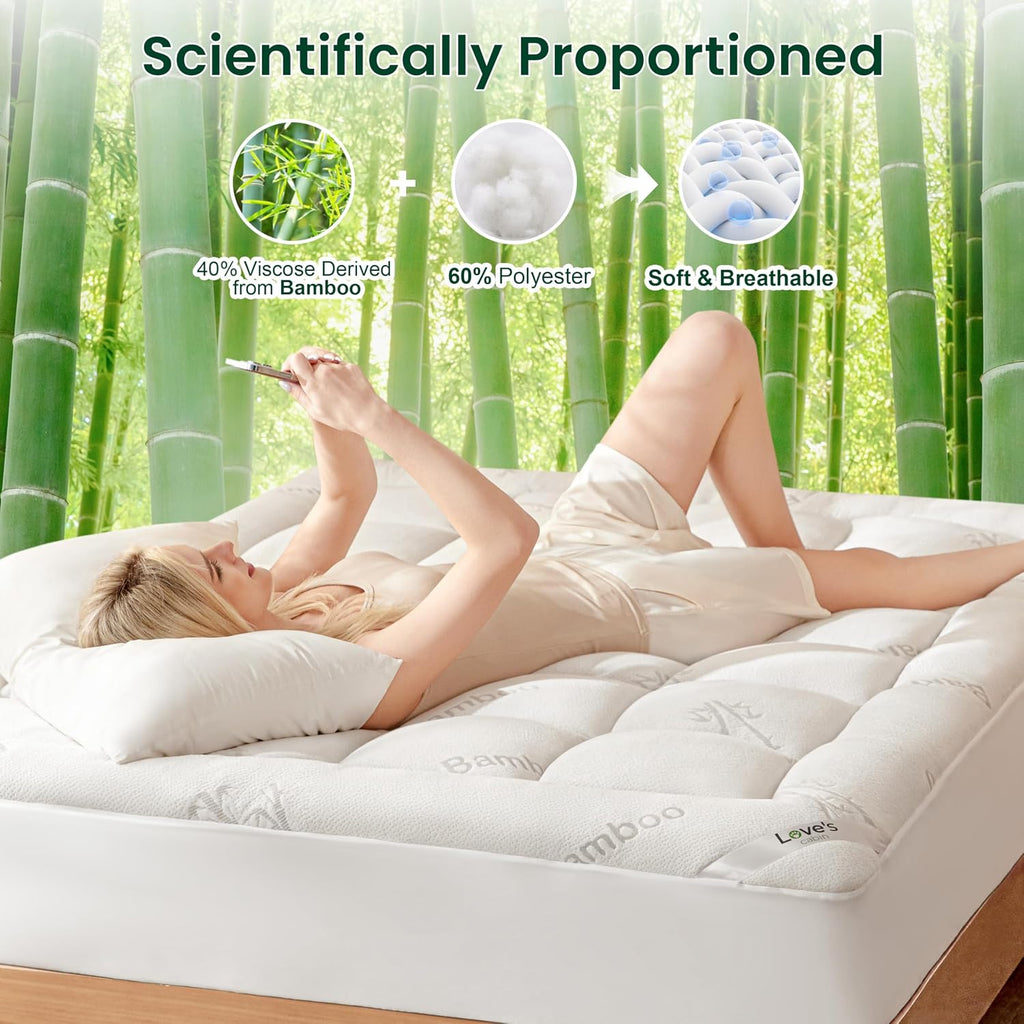 Love'S Cabin Twin Xl Mattress Topper Viscose Derived From Bamboo, Thick Pillow Top Mattress Pad With Stretchable Pockets For 8"-20" Mattress, Soft Breathable Cooling Mattress Topper For Hot Sleepers