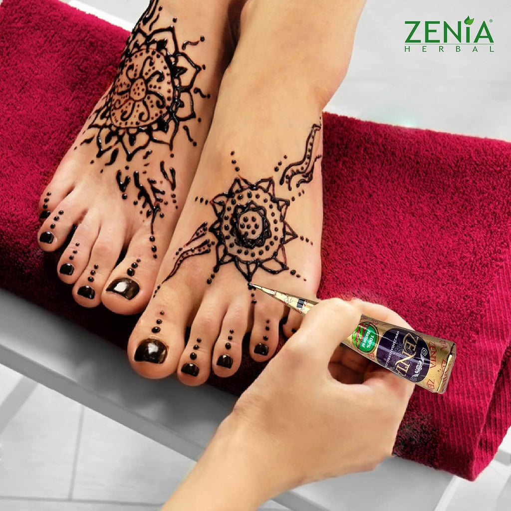 Zenia 100% Natural Temporary Tattoo Paste Cone | 1 Cone 25 Grams | Indian Body Art Painting Drawing Tattoos Freckles (Reddish-Brown Color)