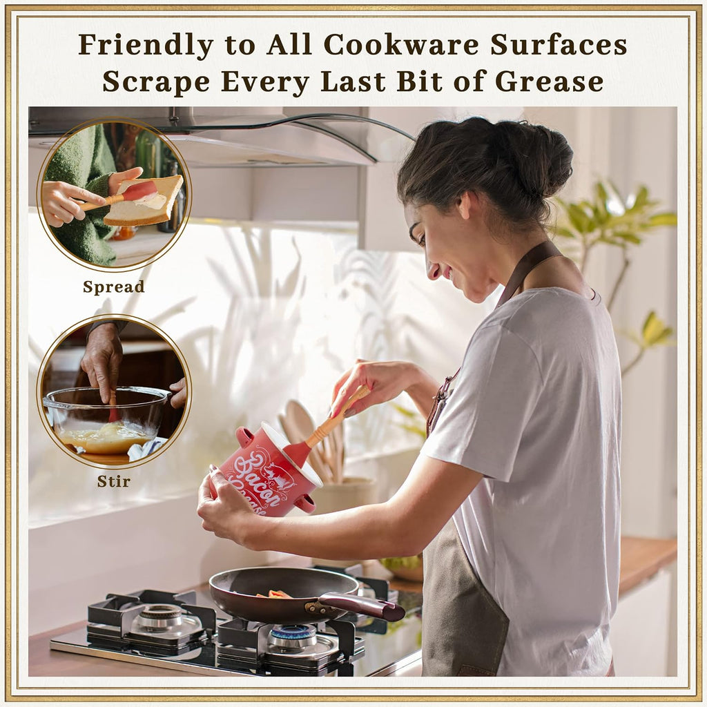 Ayerphalo Bacon Grease Container With Strainer - 46Oz Large Capacity, With Silicone Wooden Spatula, Enamel Bacon Grease Keeper For Bacon Drippings, Farmhouse Red Kitchen Decor, Dishwasher Safe