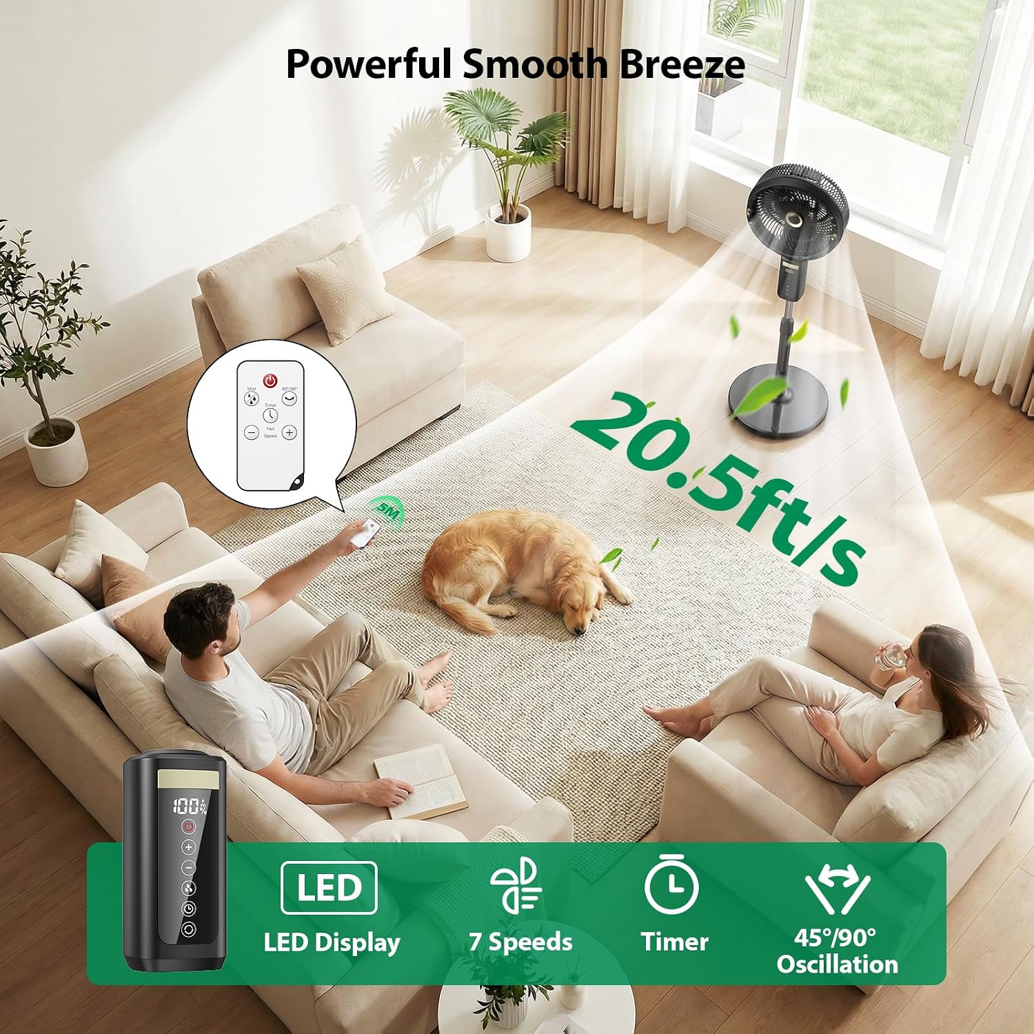 Ausic Outdoor Misting Fan For Patio, 30000Mah Rechargeable Battery Powered Cordless Pedestal Fan, 12" Oscillating Portable Cooling Fan, Standing Fan With Remote Mister