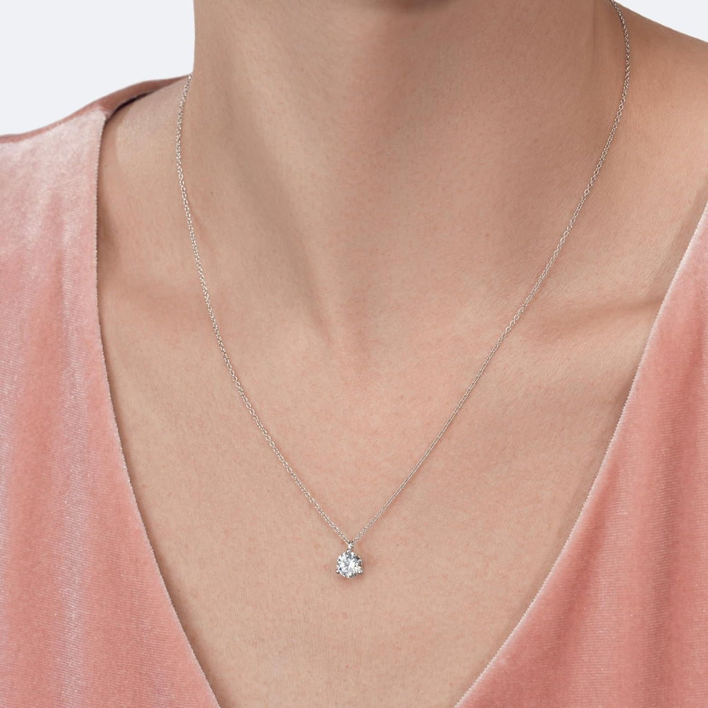 IGI Certified 1 Carat Lab Grown Diamond Round Solitaire Pendant Necklace for Women - 14k White Gold Necklace (I-J, VS1-VS2, 1.00 cttw) - 3-Prong Martini - 18 Inch Chain