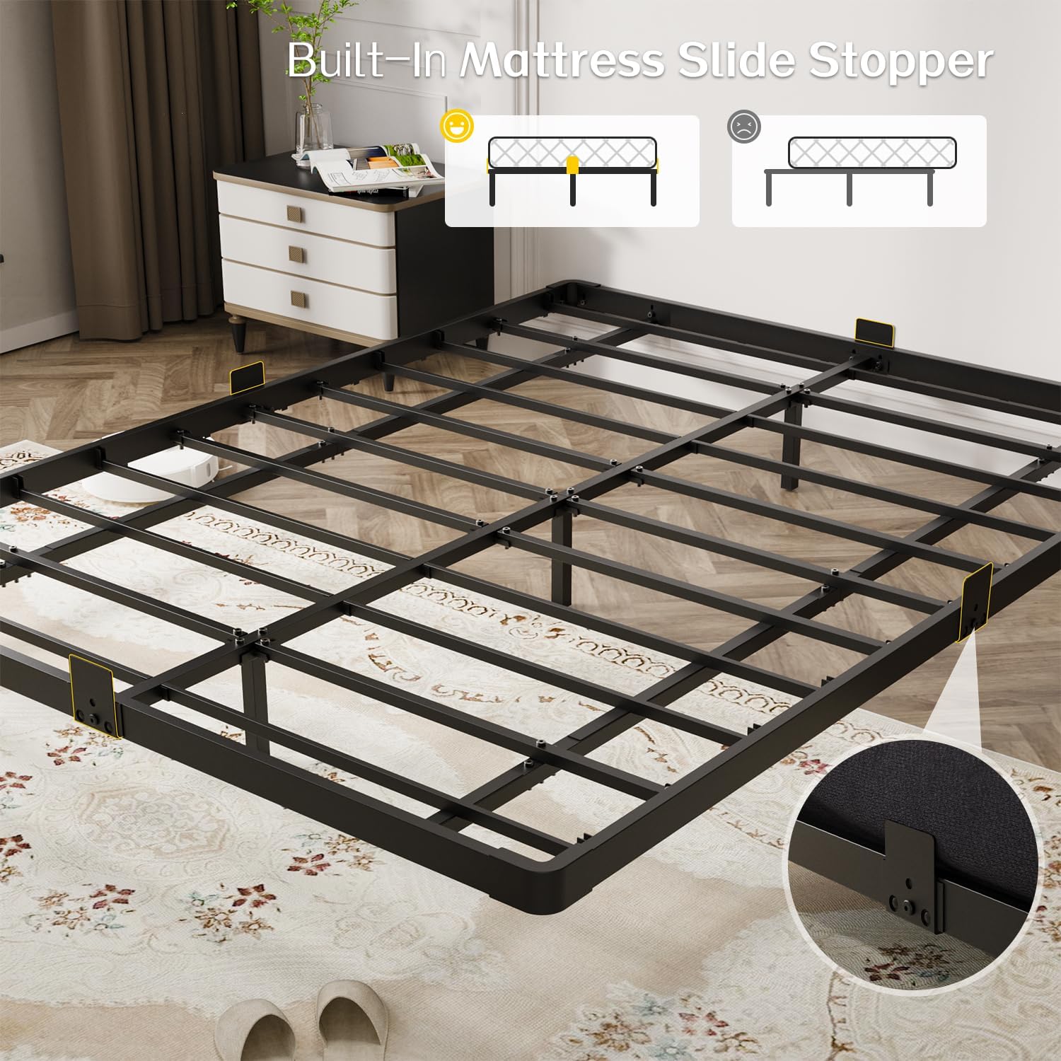 Olevs Floating Bed Frame Queen Size With Smart Led Lights And Charging Station - Modern Metal Platform Bed, Easy Assembly No Box Spring Needed