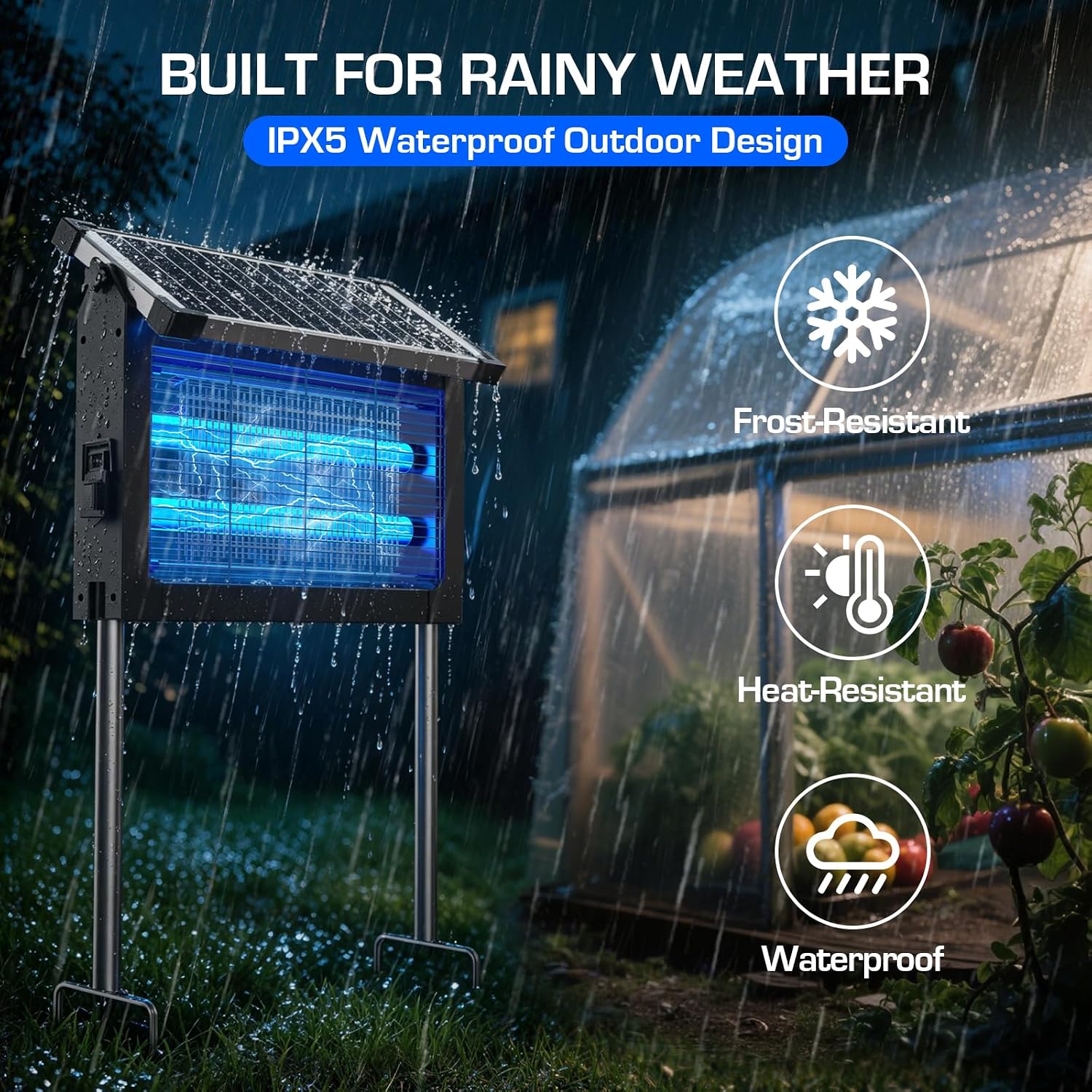 Solar Bug Zapper Outdoor Waterproof, 4500V High Power Cordless Mosquito Zapper With Smart Light Sensor, Dual Solar & Usb Rechargeable Insect Killer For Patio, Garden, Backyard, Indoor & Outdoor Use