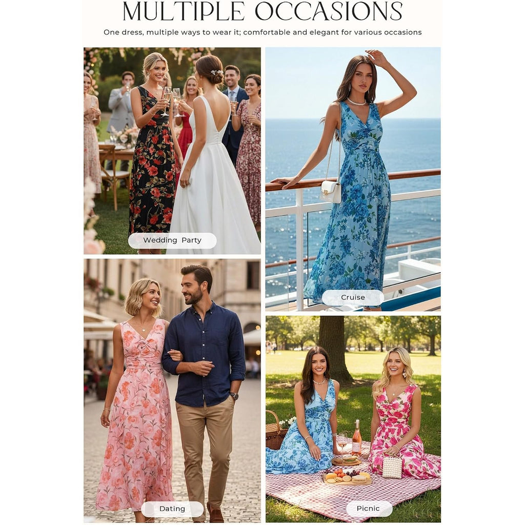 Grace Karin Women'S Summer Sleeveless Floral Maxi Dress V Neck Formal Wedding Guest Dress A Line Beach Vacation Clothes