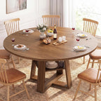Dumos Extendable Round Dining Table For 4-8, Kitchen Table Storage Shelf | Extendable Oval Wood Pedestal Base, Space Saving Modern Style For 4-8, Brown