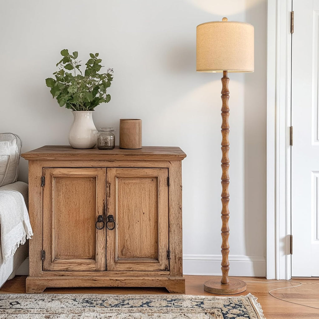 Bobomomo 62" Rustic Floor Lamp For Living Room, Retro Farmhouse Floor Lamp Rotary Switch, Resin Standing Lamp For Living Room, Corner, Dining Room, Bedroom, Home Decor
