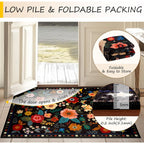 RELEANY Floral Nursery 5x7 Area Rugs Washable Print Boho Cute Carpet Non Slip Flower Low Pile for Living Room Kids Girls Playroom Bedroom Kitchen Office Farmhouse-Black