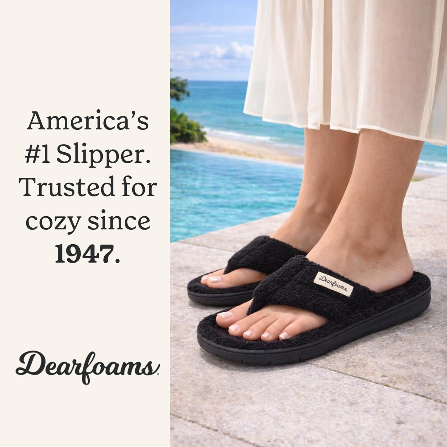 Dearfoams Women'S Melanie Colorblocked Microfiber Terry Thong Slipper