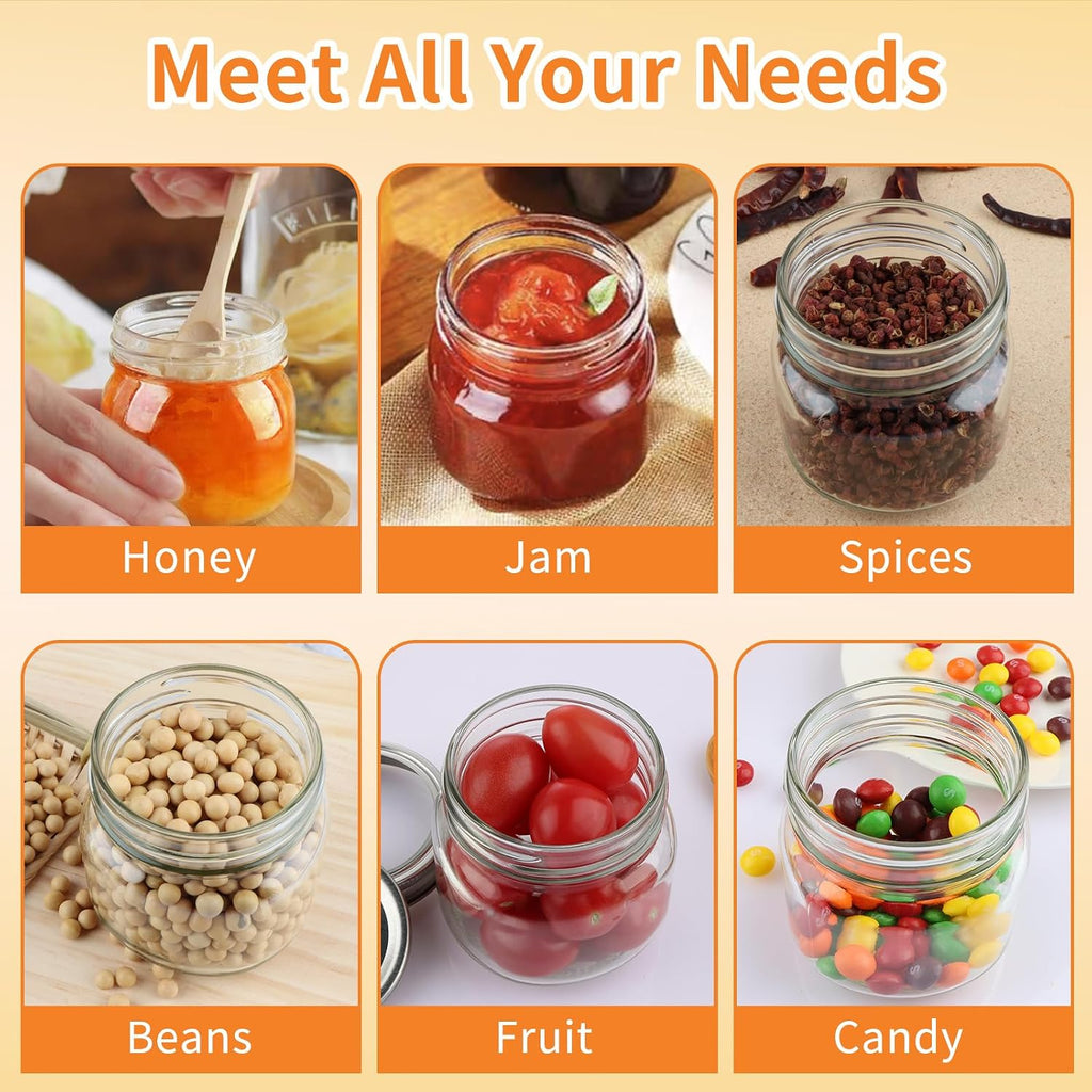 30 Pack Mason Jars 8 Oz With Regular Lids And Bands, Half Pint Canning Jars, Small Glass Jars For Honey Jelly Jam Crafts