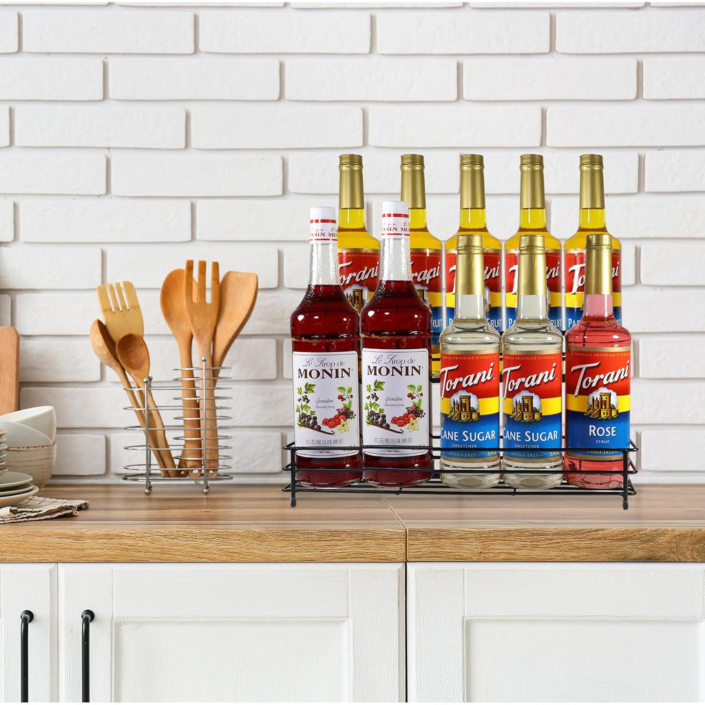 Coffee Syrup Organizer Rack, 2 Tier Coffee Syrup Stand Holder For Coffee Bar, 10 Bottles Wine Bottle Holder, Coffee Station Organizer Storage Shelf For Cocktail, Dressing, Coffee Bar Accessories