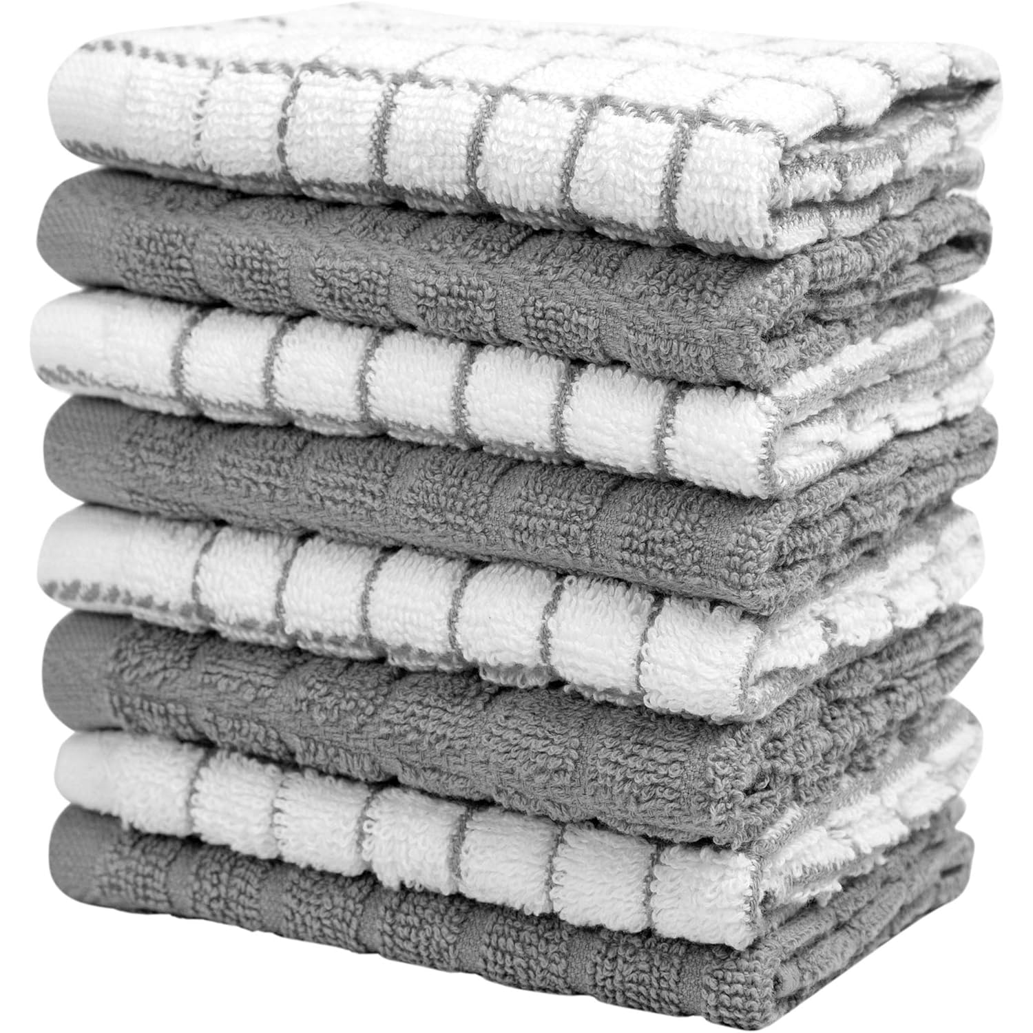 Bumble Dish Cloths (8 Pack) | 12" x 12" | 100% Cotton Kitchen Towels | 405 GSM | Soft, Highly Absorbent & Durable Dish Towels for Kitchen | Gray
