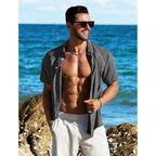 Men'S Linen Short Sleeve Button Down Shirt – Lightweight Breathable Summer Business Casual, Beach & Wedding Guest