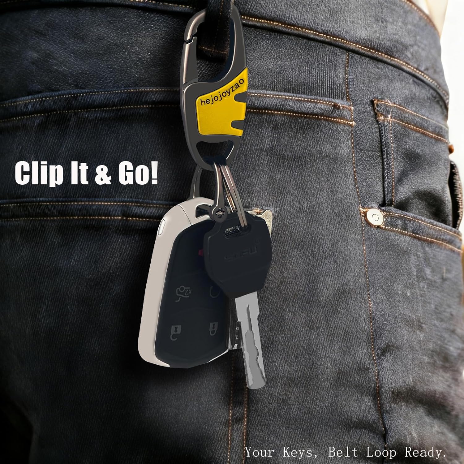 Keychain with Carabiner Clip, 4 Heavy Duty Key Rings and D Ring for Men's Car Key Fob Holder Fits Belt Loops