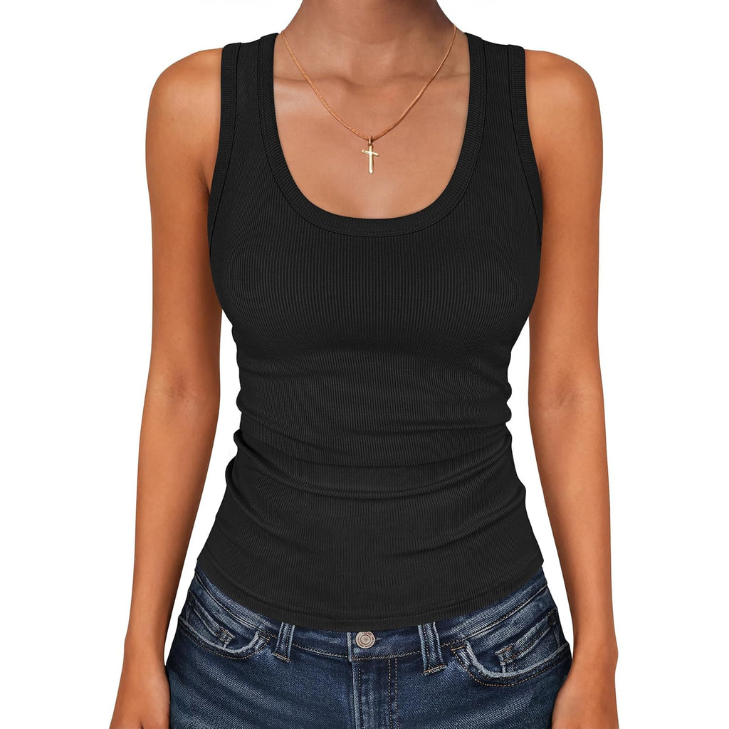 Womens Sleeveless Scoop Neck Tank Tops 2026 Summer Casual Basic Slim Fit Ribbed Knit Racerback Workout Cami Shirts