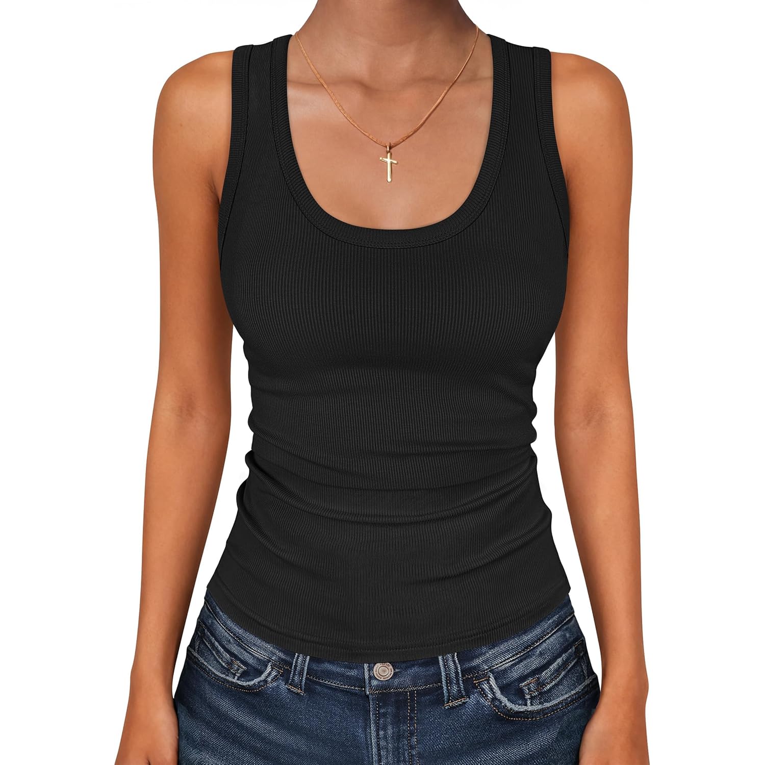Womens Sleeveless Scoop Neck Tank Tops 2026 Summer Casual Basic Slim Fit Ribbed Knit Racerback Workout Cami Shirts