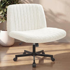 Neo Chair Criss Cross Chair With Wheels Home Office Cross Legged Armless Chairs Adjustable Computer Desk Wide Seat For Bedroom Vanity Comfy Swivel (Teddy White)