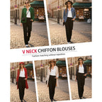 Womens Tops Dressy Casual Ruffle 3/4 Sleeve V Neck Double Layers Chiffon Blouses Tops