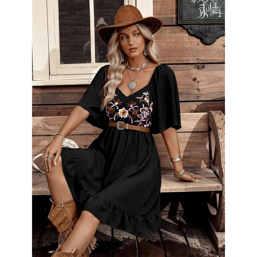 Beaudrm Women'S Western Cowgirl Dress Floral Boho Mini Dresses Summer Flowy Sun Dress Country Vacation Outfits