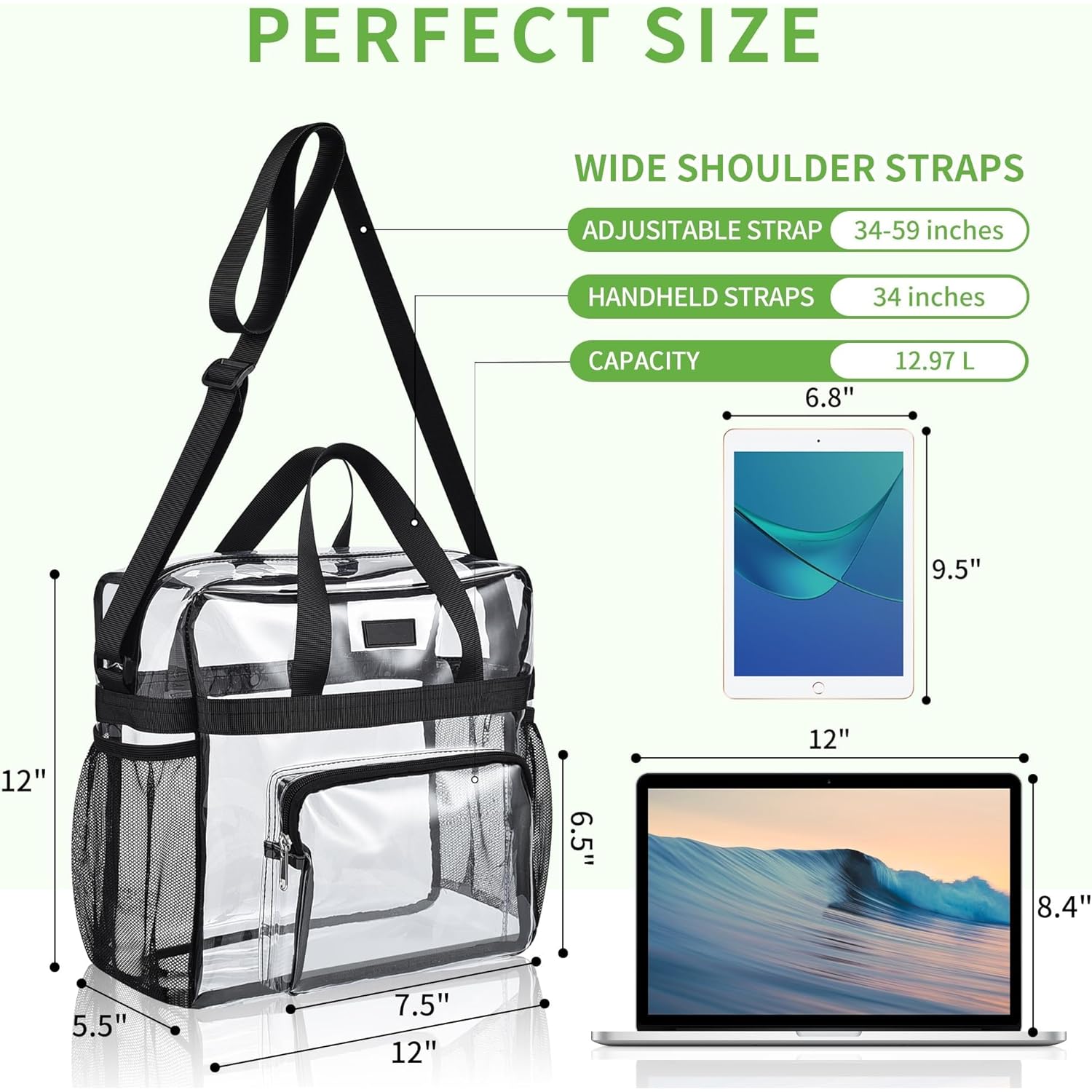 Bagenius Clear Tote Bag Stadium Approved, Game Day Satchel Bag with ‌Non-detachable Reinforced Strap for Concert, Work, Sport