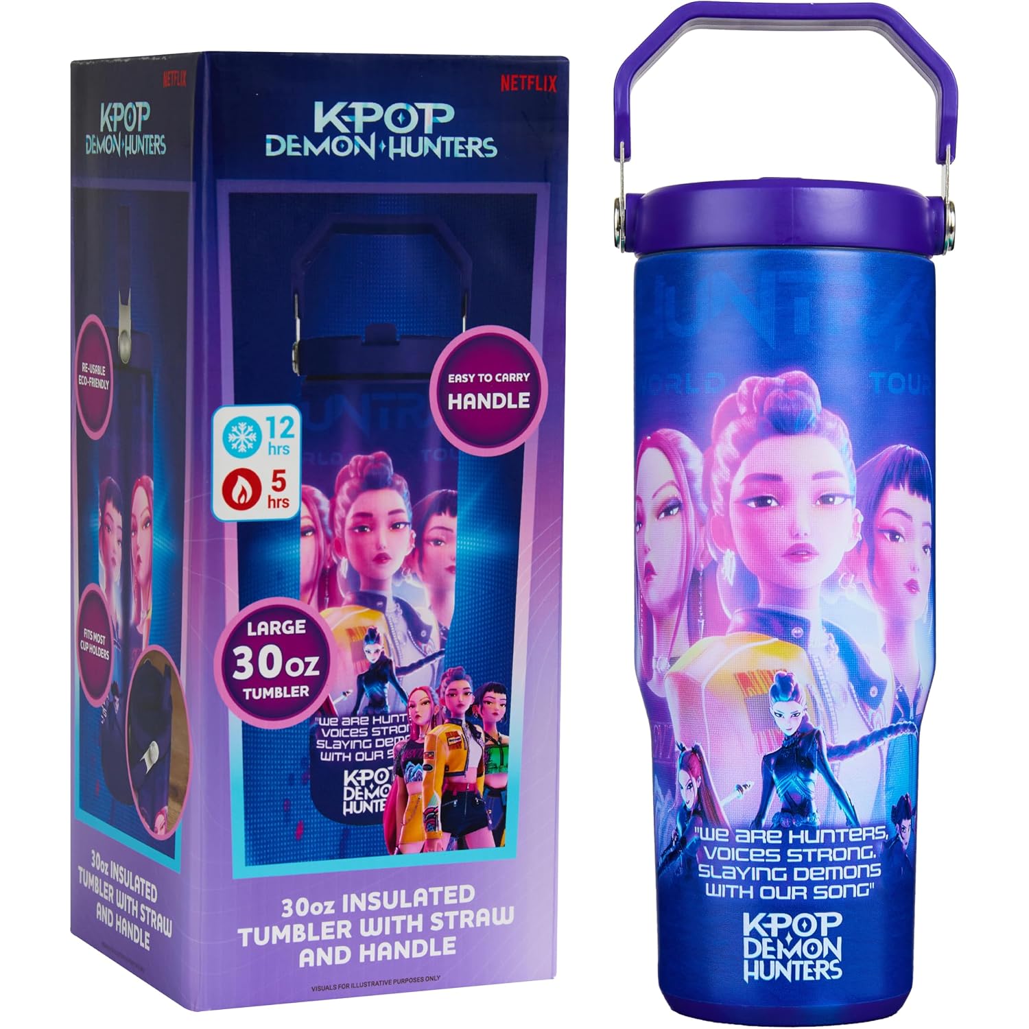 Kpop Demon Hunters 30Oz Tumbler With Straw And Handle For Girls, Teens, Insulated Stainless Steel Travel Mug, Gifts For Girls