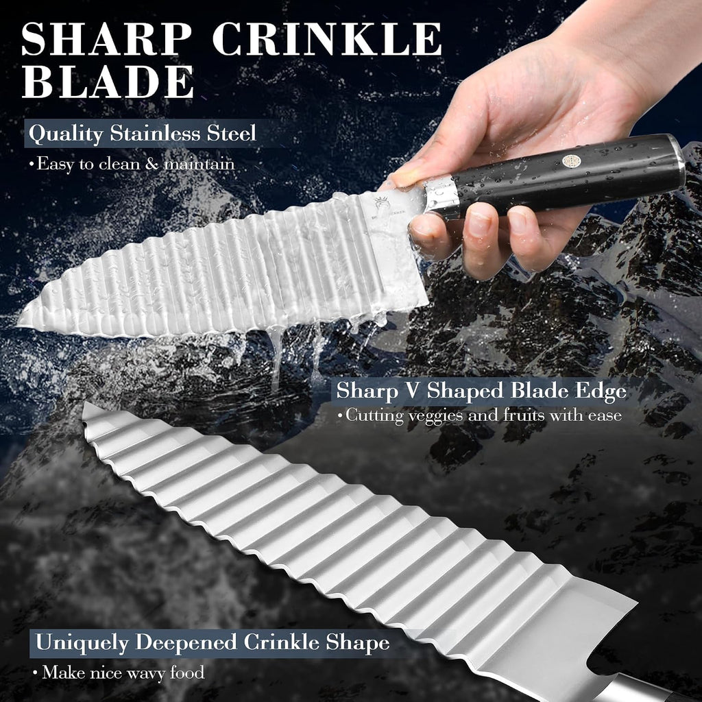 Dragon Creek Crinkle Cutter Knife - Wavy Chopper Potatoes | Crinkle Wave Fry Cutter For Vegetable Fruits Fun Carrot Chip Slicer Thanksgiving Gift Idea Stainless Steel