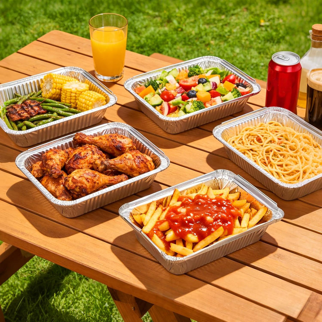 Aluminum Pans With Lids (60 Pack, 8.5"×6") 2.25 Lb Capacity Foil Pans With Lids - 60 Pans And 60 Cardboard Covers - Disposable Food Containers Tin Foil Pans For Baking, Meal Prep,Storage And Freezer